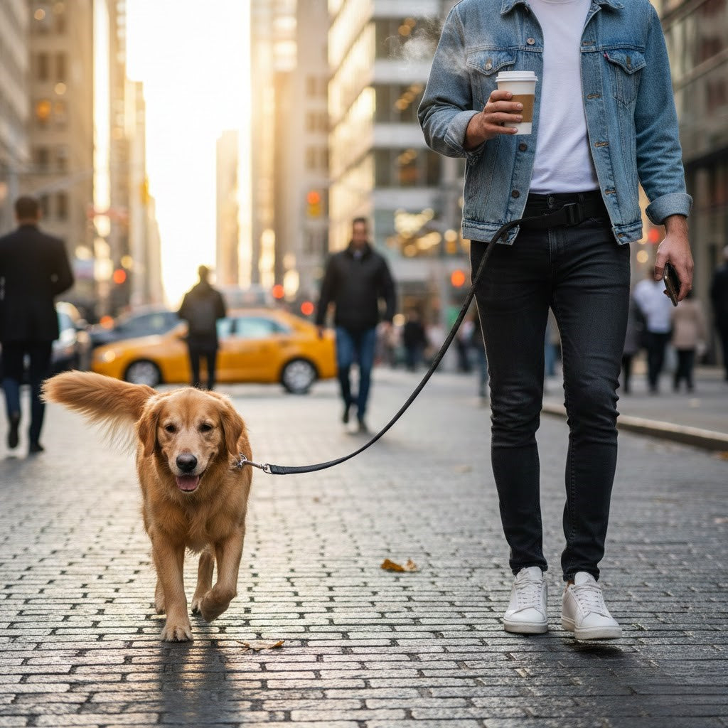 Hands-free waist dog leash for city walking