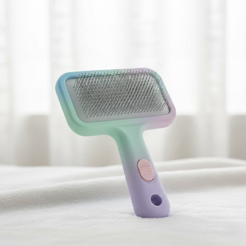 Self-cleaning slicker brush for dog grooming