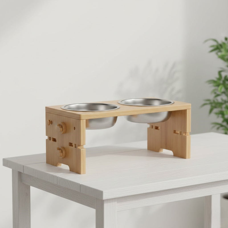 Adjustable elevated dog bowl feeder stand