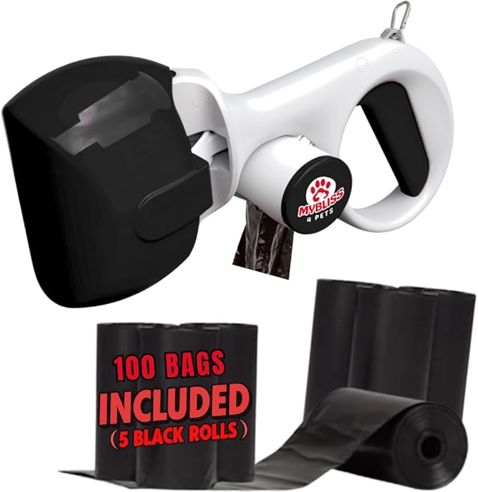 Dog Poop Scooper Comes with 100 Poop Bags for Dogs & Leash Clip - Portable Pooper Scooper for Dogs, Small & Medium Size Pets–Strong Waste Bags Dispenser for Easy Waste Cleanup, Outdoor Dog Poop Scoop