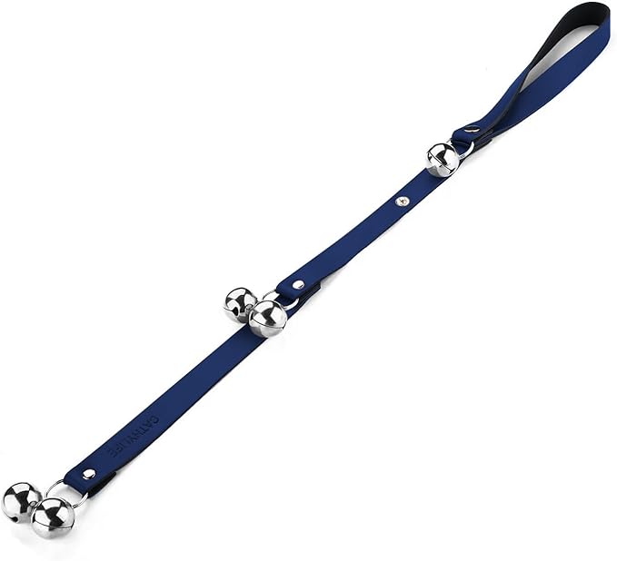 Leather Dog Doorbells for Door Knob/Potty Training/Go Outside, Length Adjustment Copper Dog Bell, Housetraining Hanging Bell, Blue Leather Silver Bells.