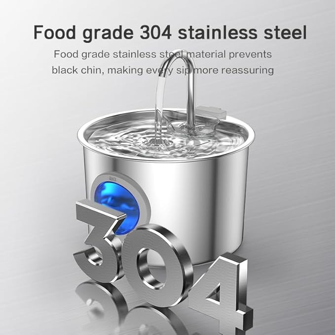 Cat Water Fountain Advanced 304 Stainless Steel 2.2L/74oz with Detachable Tank, Easy to Clean, Automatic Pet Fountain Quiet Cats Water Dispenser, Dogs (74oz Cat Fountain + 6 Filters)