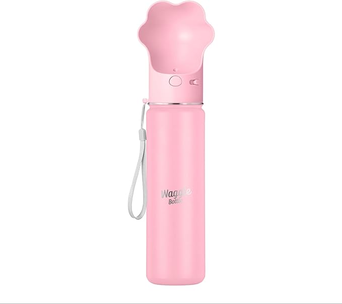 Waggle Bottle Stainless Steel Dog Travel Water Bottle, Vacuum Insulated Portable Dog Water Dispenser, Drink Cup and Snack Container On The Go, Outdoor Walking, Hiking, Travel (Pink, 22oz)