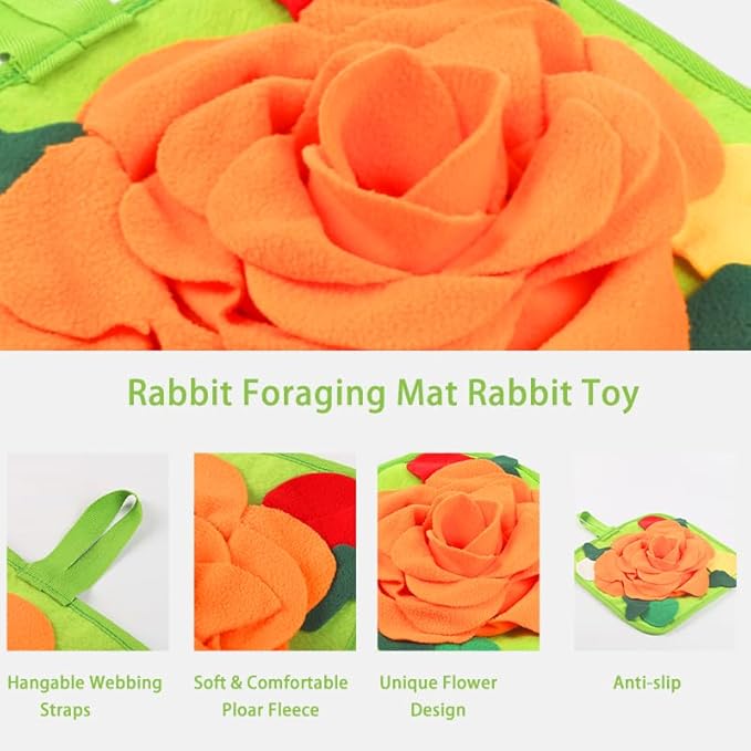 LOPERDEVE Rabbit Foraging Mat Snuffle Mat for Small Animals Rabbit Toy 11.8"x11.8" Rabbits Snuffle Mat Pets Interactive Feeding Matt Treat Dispenser for Bunny Guinea Pigs Ferrets Chinchillas Orange
