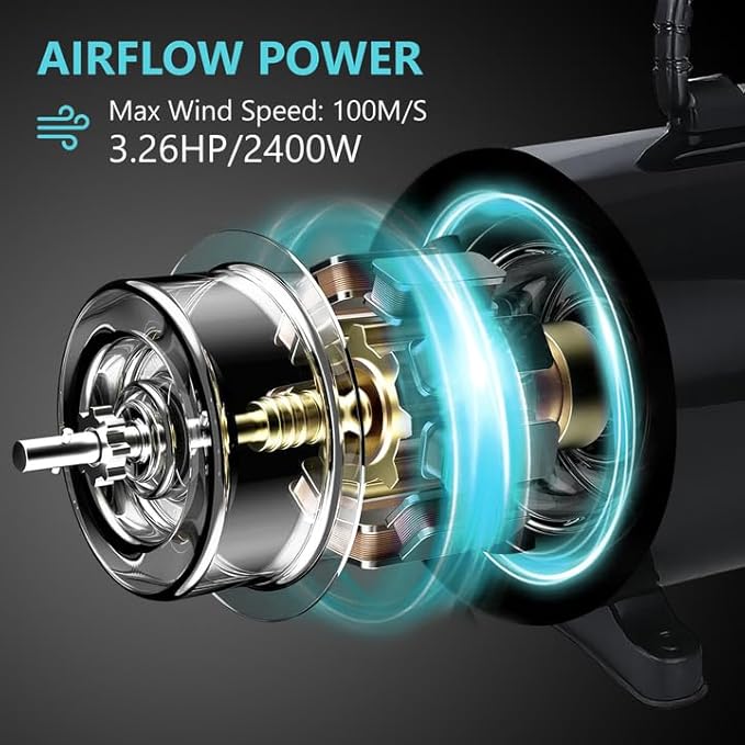 Dog Dryer, 3.26HP/2400W High Velocity Blow Dryer for Dogs with LED Display, Adjustable Speed and Temperature Control, Negative Ion Pet Blower with 4 Nozzles for Professional Pet Grooming