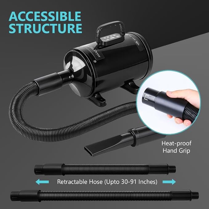 Dog Dryer, 3.26HP/2400W High Velocity Blow Dryer for Dogs with LED Display, Adjustable Speed and Temperature Control, Negative Ion Pet Blower with 4 Nozzles for Professional Pet Grooming