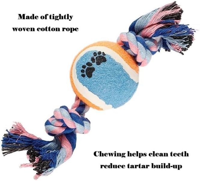 Rope Tennis Ball Toys for Aggressive Chewers, Durable Cotton Rope Tennis Ball Chew Toys for Small, Medium Dogs, Prevent Destructive Chewing, Fetch Toys for Dental Care & Training (2Pcs, Tennis)