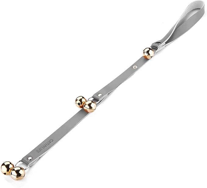 Leather Dog Doorbells for Door Knob/Potty Training/Go Outside, Length Adjustment Copper Dog Bell, Housetraining Hanging Bell, Gray Leather Golden Bells