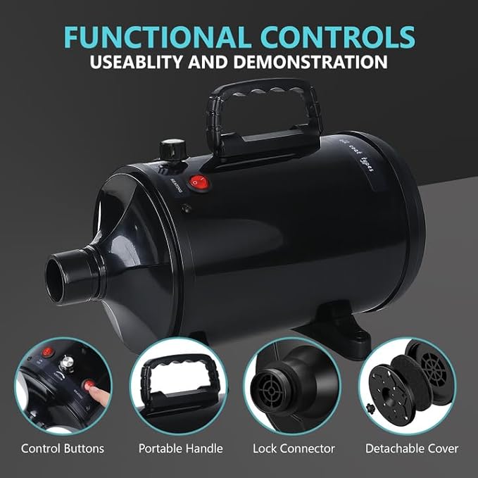 Dog Dryer, 3.26HP/2400W High Velocity Blow Dryer for Dogs with Adjustable Speed and Temperature Control, Low-Noise Pet Blower with 3 Nozzles, Retractable Hose for Professional Pet Grooming