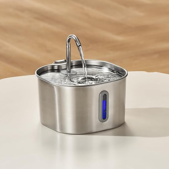Stainless Steel Cat Water Fountain Automatic Drinking Fountain, Quiet Circulating Water Bowl, Dishwasher Safe, Indoor Pet Fountain for Hydrated Healthy Cats (Stainless Steel, 2.2L Corded)