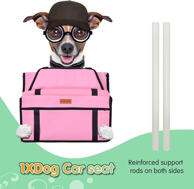 SWIHELP Dog Car Seat Puppy Portable Pet Booster Car Seat with Clip-On Safety Leash and PVC Support Pipe, Anti-Collapse,Perfect for Small Pets