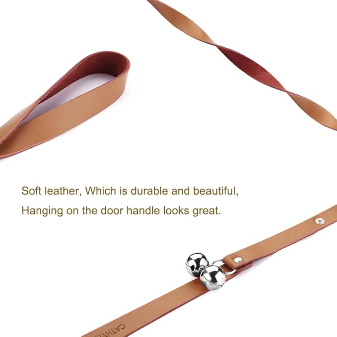 Leather Dog Doorbells for Door Knob/Potty Training/Go Outside, Length Adjustment Copper Dog Bell, Housetraining Hanging Bell, Brown Leather Silver Bells.