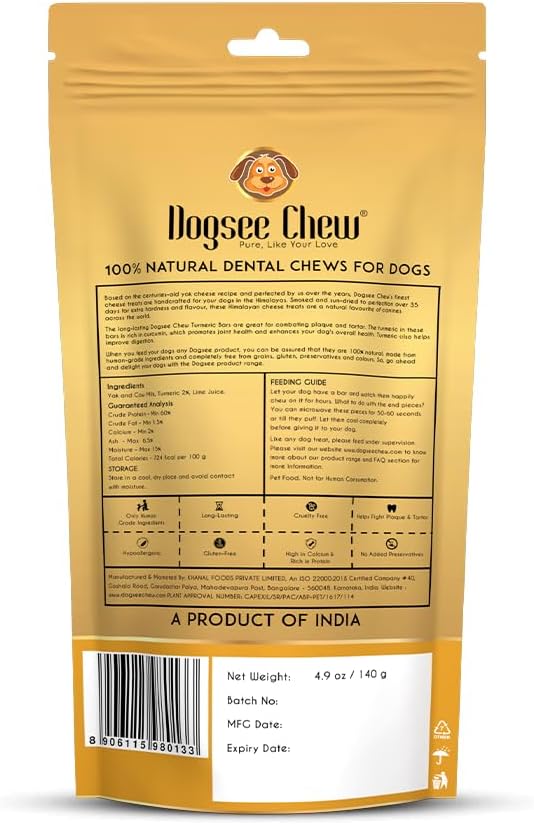 Dogsee Himalayan Yak Cheese Dog Chews with Turmeric/Curcumin (Medium - 2 Chews) | All Natural Long Lasting | Anti-inflammatory | Odorless High Protein Chew | Dog Treats for Active Chewers