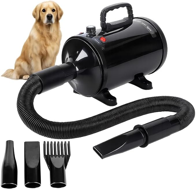 Dog Dryer, 3.26HP/2400W High Velocity Blow Dryer for Dogs with Adjustable Speed and Temperature Control, Low-Noise Pet Blower with 3 Nozzles, Retractable Hose for Professional Pet Grooming