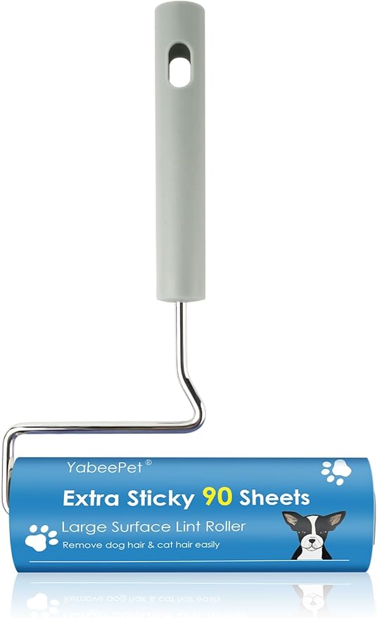 Extra Sticky Large Surface Lint Roller, 6.3'' Giant Lint Roller for Pet Hair, Lint Remover Roller for Cat Hair, Clothes, Furniture (1 Handle + 90 Sheets)