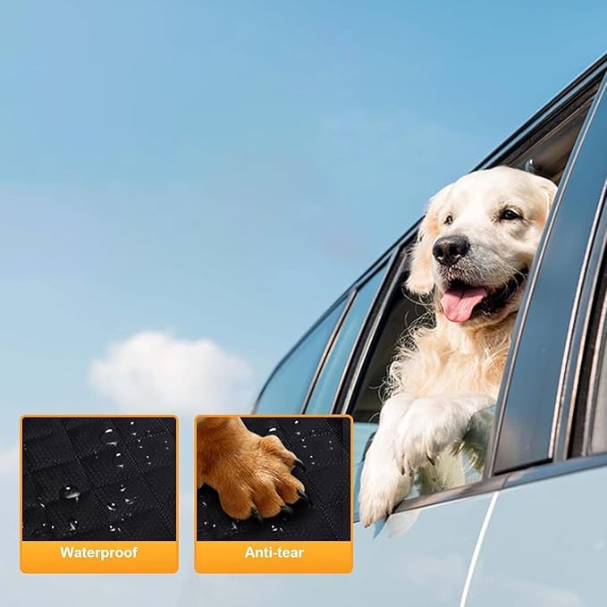 Dog Car Seat Cover for Back Seat, Hard Bottom Back Seat Extender for Dogs, Holds 420lbs, Waterproof Pet Hammock Protector, Thick and Durable Dog Seat Cover for Truck, Car, SUV-Black