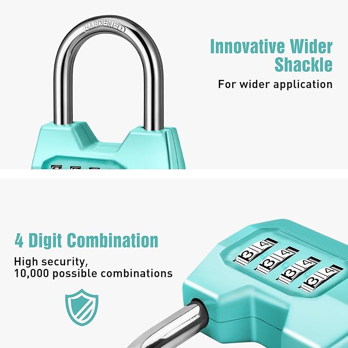 1 Pack disecu 4-Digit Combination Lock, Waterproof Outdoor Padlock for School Gym Locker, Fence, Gate, Shed, Storage Unit (Turquoise)