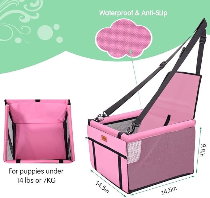 SWIHELP Dog Car Seat Puppy Portable Pet Booster Car Seat with Clip-On Safety Leash and PVC Support Pipe, Anti-Collapse,Perfect for Small Pets
