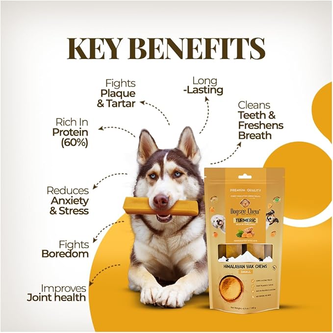 Dogsee Yak Cheese Himalayan Dog Chews with Turmeric 1lb (Large - 4 Bars) | 100% All Natural | Treats for Large Breed | Dog Chews Long Lasting for Joint Inflammation | High Protein | Dental Sticks