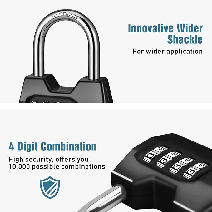 1 Pack disecu 4-Digit Combination Lock, Waterproof Outdoor Padlock for School Gym Locker, Fence, Gate, Shed, Storage Unit (Black)