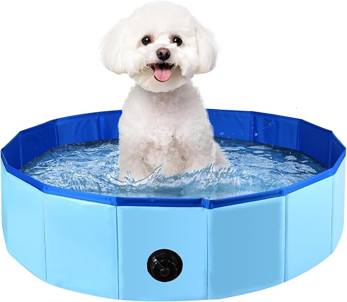 Enenes Portable Dog Bathtub, 32'' x 8'' Foldable Pet Swimming Pool, Plastic Dog Pool Bathing Tub Indoor Sand Pit Collapsible Ball Pit for Dogs Puppies(Blue, Medium)