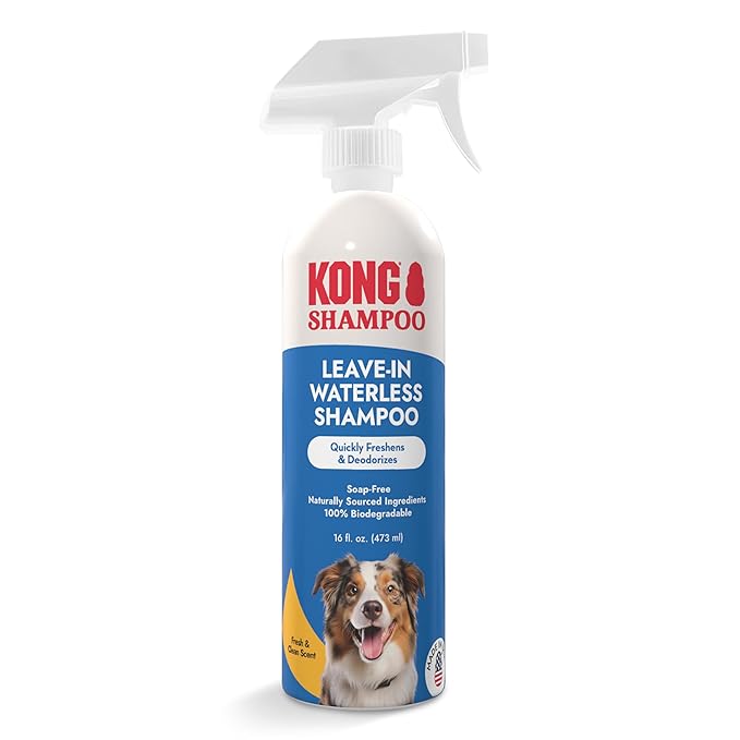 Kong Leave-in Waterless Shampoo for Dogs – Fresh & Clean Scent, 16 fl oz – No-Rinse, Biodegradable, Alcohol-Free, Dye-Free, Cruelty-Free, Gentle on Sensitive Skin, for All Coat Types, Made in USA