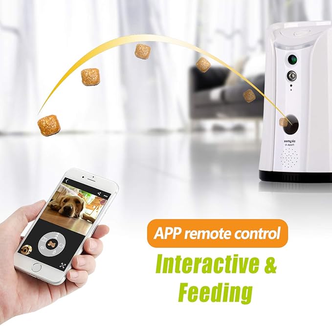 SM-02 Dog Camera Treat Dispenser, Remote Pet Camera with Two-Way Audio and Night Vision Remote via APP, Compatible with Alexa