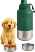 PuppiTravelBowl 3-in-1 Portable Dog Water & Food Bottle, 32oz Leak-Proof Travel Bowl for Pets – Green