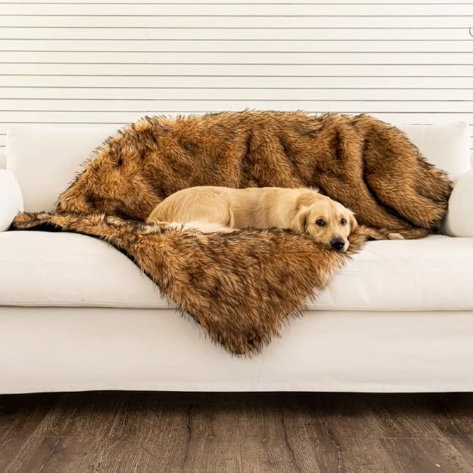 PupProtector Waterproof Throw Blanket for Dogs and Cats, Pet Blanket Cover for Couches, Sofas, Beds, Car Seats, Furniture, Calming Soft Faux Fur, Sable Brown, Original (60" L x 50" W)