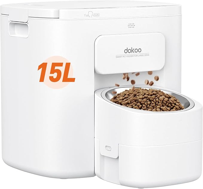 15L Automatic Dog Feeder for Large Breed, 2026 Vacuum-Sealed Storage Airtight 100% Freshness Timed Auto Dog Food Dispenser, Anti-Blockage, Support up to 0.86in Dry Pet Food, Stainless Steel Bowl