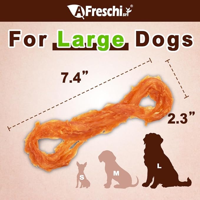 A Freschi srl Turkey Tendons for Dogs, USA-Sourced, Healthy Dog Treats, Rawhide-Free Puppy Chews, Long Lasting, All Natural, Hypoallergenic Dog Treats for Large Breeds, 10 oz Pack Rope (L)