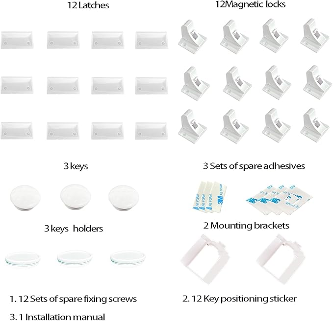 (12 Locks + 3 Keys) Withletune Child Safety Magnetic Cabinet Locks - Child Safety Drawer Lock, Suitable for Kitchens, cabinets, and Storage cabinets - no Drilling Required, Adhesive Installation.