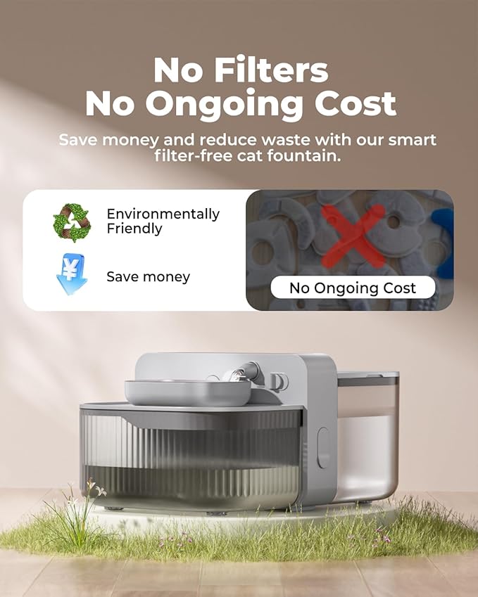 No-Filter Wireless Cat Water Fountain, 3.5L Stainless Steel Pet Fountain for Cats & Dogs – Wastewater Separation, Auto Refill, Ultra-Quiet 3000mAh Battery, Indoor Smart Water Dispenser