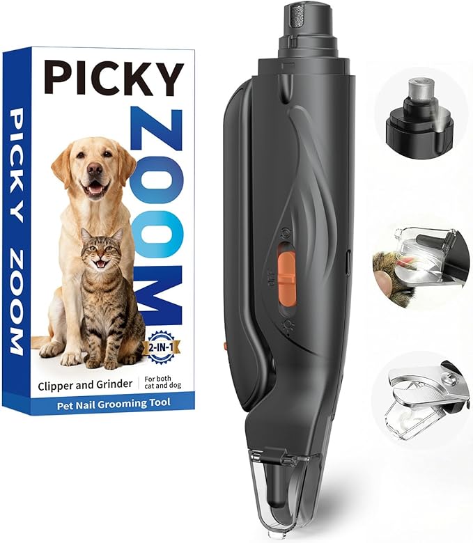 2-in-1 Dog & Cat Nail Clippers and Grinder with Light – Safety Guard to Avoid Overcutting, Sharp Blade, Painless Quiet Pet Nail Claw Trimmers, Professional Grooming Tool for Large Small Pets