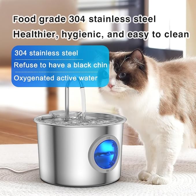 Cat Water Fountain Advanced 304 Stainless Steel 2.2L/74oz with Detachable Tank, Easy to Clean, Automatic Pet Fountain Quiet Cats Water Dispenser, Dogs (74oz Cat Fountain + 6 Filters)