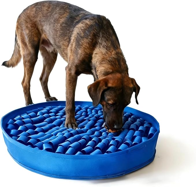 Snuffle Mat for Dogs Large Breed - 20 Inch Round Dog Sniffing Mat with 3 Suction Cups & Non-Slip Base, Slow Feeder Puzzle Toy for Mental Stimulation, Anxiety Relief, Durable Machine Washable (Navy)