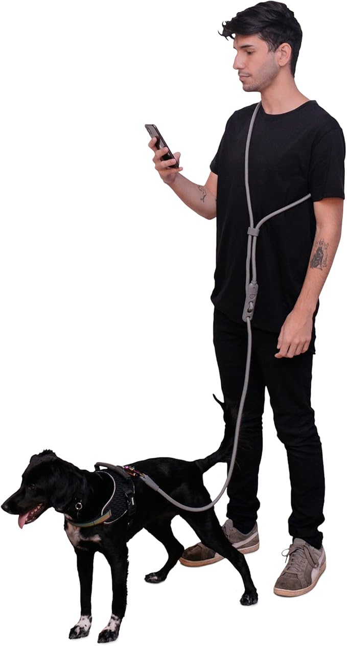 Titanium Grey 4-in-1 Hands-Free Dog Leash – Adjustable for Crossbody, Waist, Long Leash, or Tether Use – Stylish, Lightweight, and Comfortable for Everyday Walks
