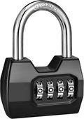 1 Pack disecu 4-Digit Combination Lock, Waterproof Outdoor Padlock for School Gym Locker, Fence, Gate, Shed, Storage Unit (Black)