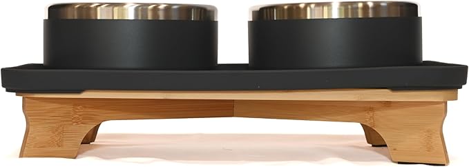 Trot Pets Elevated Dog Bowls | Stainless Steel Raised Bowl Set for Small, Medium, or Large Dogs | Non-Slip Food and Water Slow Feeder | Durable, BPA-Free, Anti-Skid, Dishwasher Safe (Charcoal, Small)