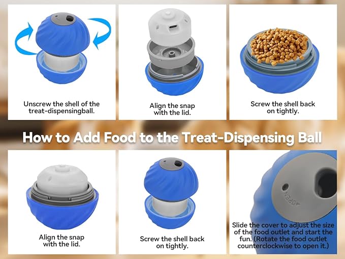 QKOQKO Interactive Dog Ball, USB Rechargeable Automatic Moving Dog Toy with Treat Dispenser, 2.87-Inch Washable TPU Puzzle Ball for Small & Medium Dogs, Exercise & Mental Stimulation – Blue