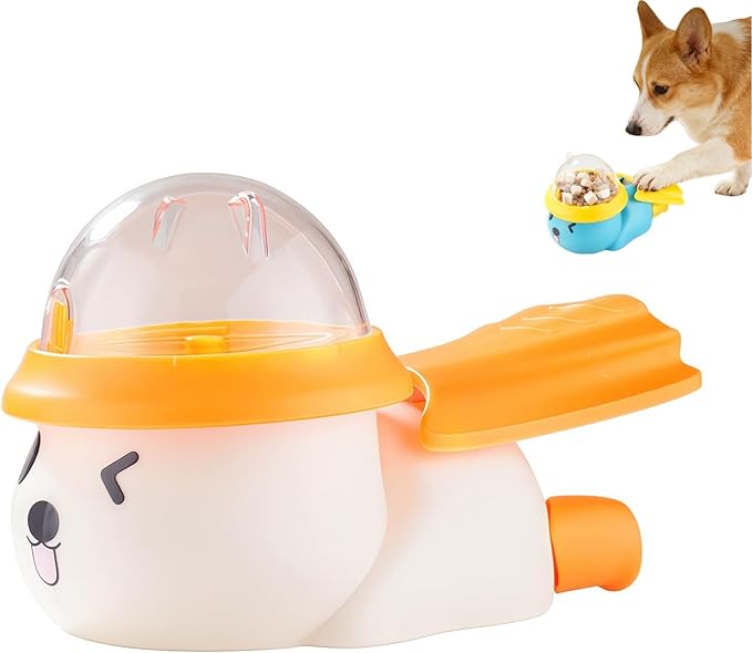Dog Interactive Treat Dispenser Toy, Interactive Cat Dog Puzzle Toy, Dogs Food Treat Feeding Dispenser for Healthy Eating for Small & Medium (White/Orange)