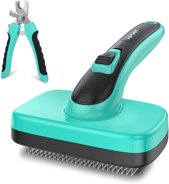 2 Pcs Self Cleaning Slicker Brush & Nail Clippers for Dog and Cats,Shedding Long and Short Haired Pets,Skin Friendly Deshedding Grooming Tool