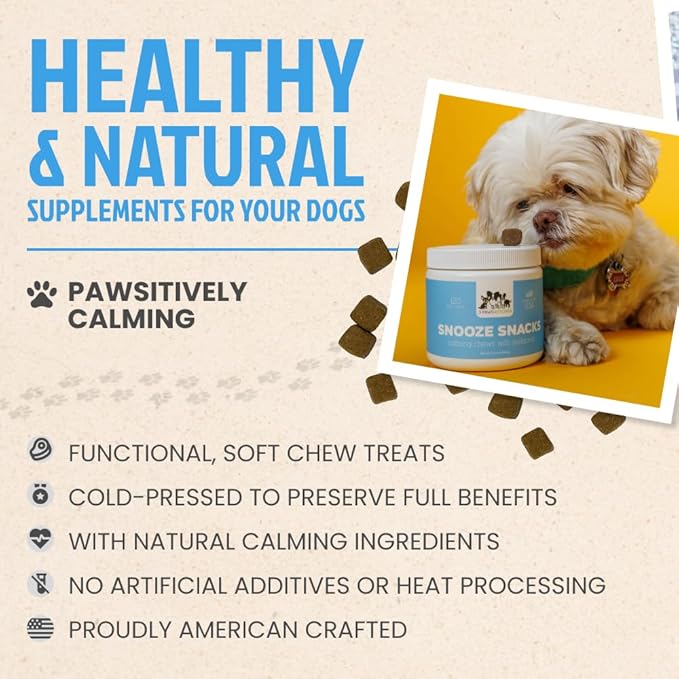 3 Paws Kitchen Snooze Snacks - Calming Chews for Dogs with Melatonin, Chamomile, and Valerian Root - Dog Anxiety Relief Supplement - 120 Soft Chews - Natural, Vet-Approved - Made in USA