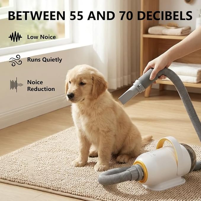 Dog Dryer & Vacuum (2 in 1) - 5.09HP/3800W High Velocity pet Dryer, Control Speed & Temperature, Low Noise Pet Dryer & Dog Grooming Vacuum for Shedding with 4 Nozzles for Home Pet Grooming