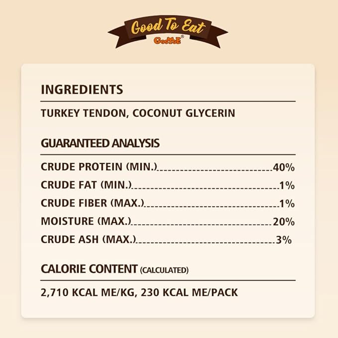 Gootoe Soft Turkey Tendon Stirip 3oz, Natural Chewy Snack, USA-Sourced Turkey Tendon, Premium Training Chews, Hypoallergenic, Reseal Value Bags, Ideal for Small & Senior Dogs