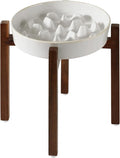 3.2 Cup Ceramic Dog Raised Slow Feeder Set, Elevated Bowl with Wooden Stand for Large Dog, 9.5inch Slow Feeder Dish for Fast Easters(1 Bowl & Stand, Reactived Glaze -White)