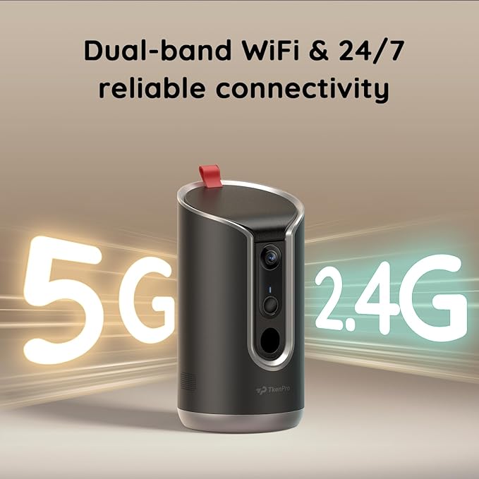 Pet Camera Treat Dispenser [1-Year Trial: Cloud + AI Features Included], 2K Dog & Cat Cam, Remote Treat Tossing, 360° Auto Tracking, 5G/2.4G WiFi Compatible, 2-Way Talk, Motion Alerts Indoor