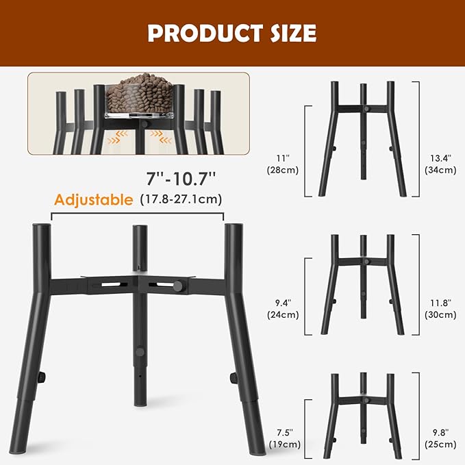 Dog Bowl Stand for Large Dogs, Adjustable Width & Height, Elevated Bowls for 7-10.7" Wide, 3 Height Adjustment, Tall Food and Water Holder, Single Holder, Bowl Not Included