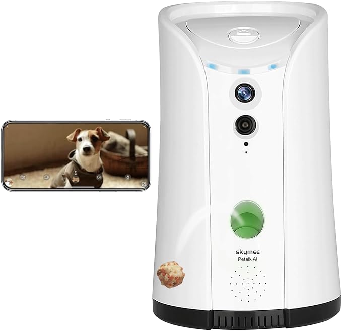 Dog Camera Treat Dispenser, WiFi Remote Pet Camera with Two-Way Audio and Night Vision, Compatible with Alexa