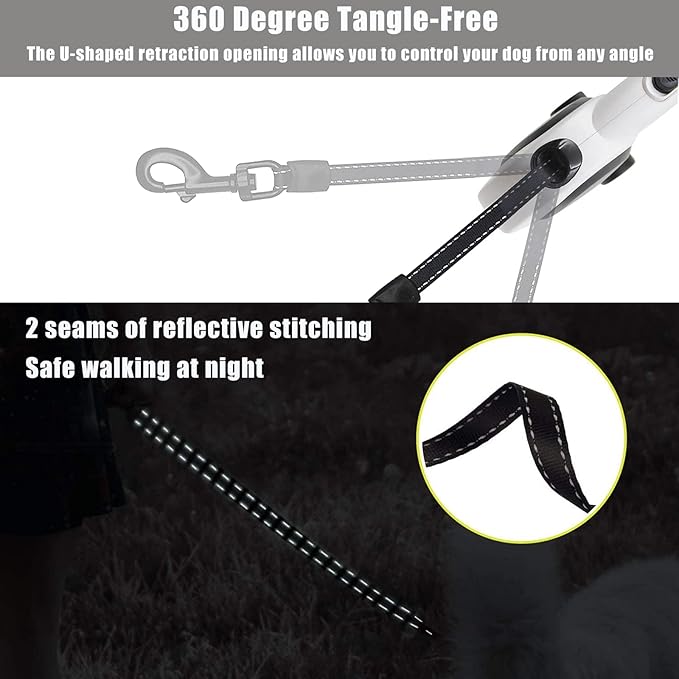 HCY&WLD Upgrade 3-in-1 Retractable Dog Leash with Integrated Dispenser & Poop Bags, 26 ft Heavy Duty Dog Leash with Anti-Slip Handle for Dogs up to 110 lbs, 360° Tangle-Free, One Button Brake & Lock